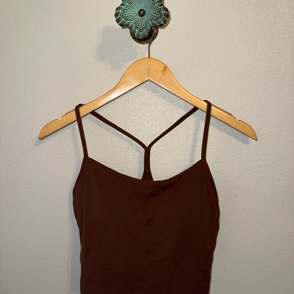 Brown Athletic Crop Top w Built-in Bra